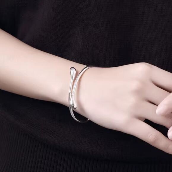 925 Sterling Silver Bracelet Teardrop Adjustable BOHO Fashion Bangle Gift NEW - Picture 3 of 7